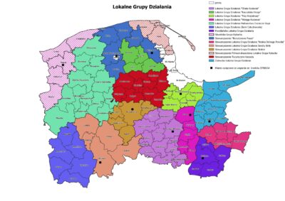 Mapa obszarów poszczególnych lokalnych grup działania/ wybranych strategii rozwoju lokalnego kierowanego przez społeczność